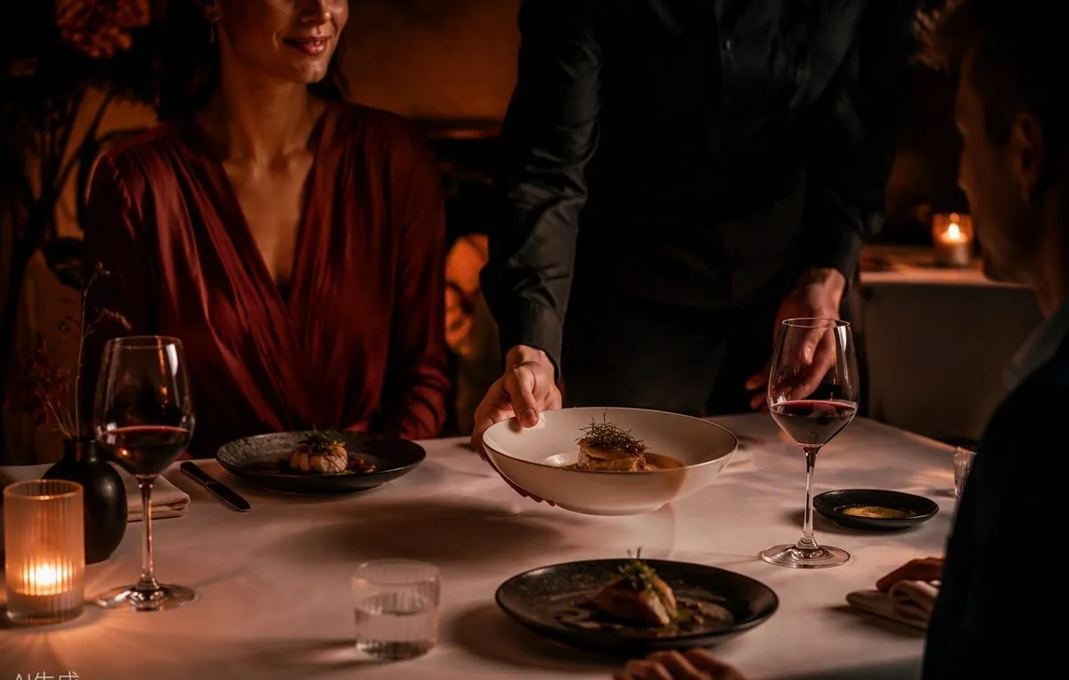 A white-tablecloth degustation setting