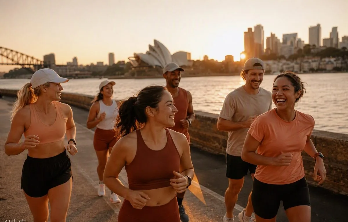 A relaxed run club on a morning path